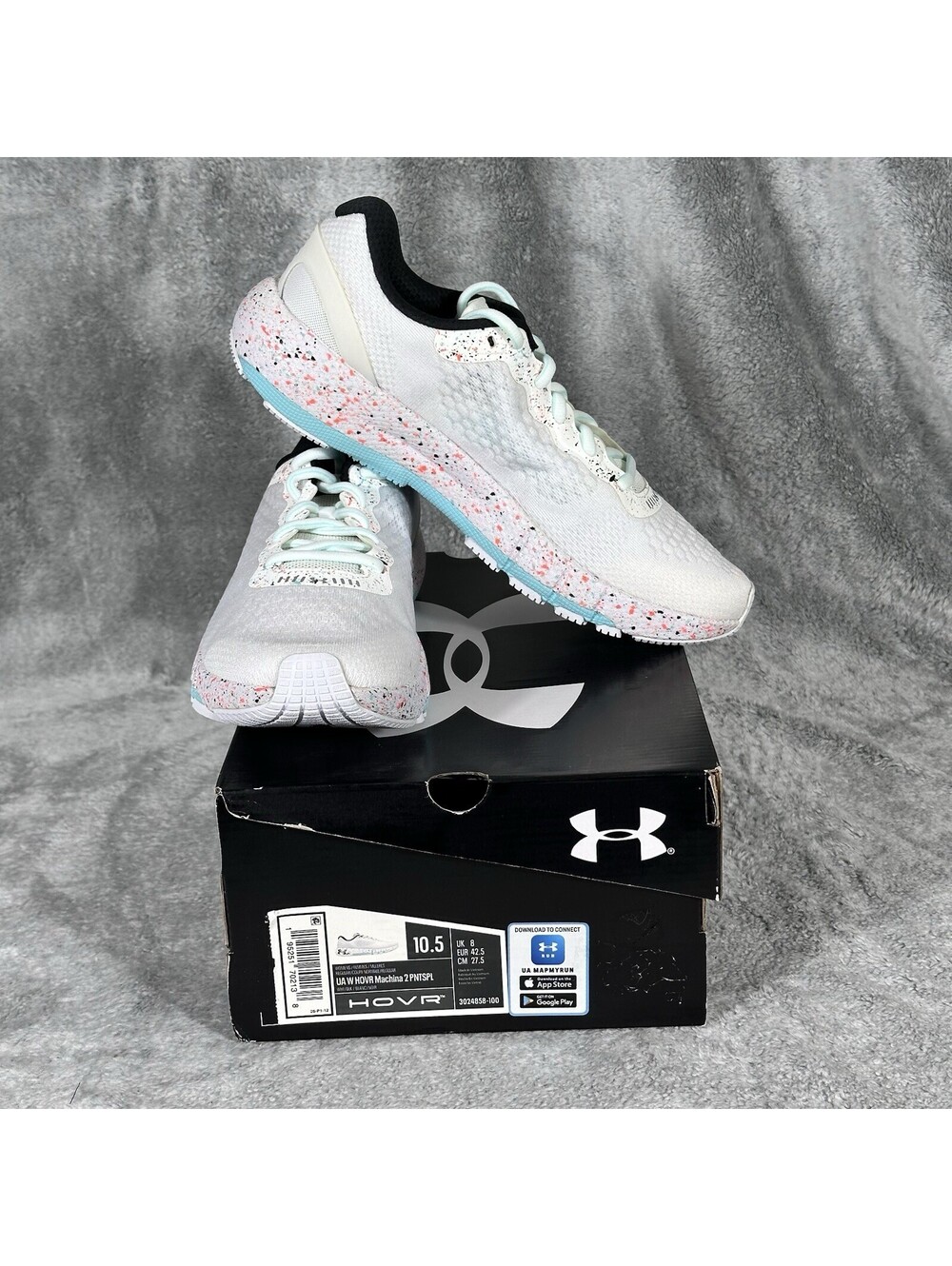 Under Armour Women’s 10.5 HOVR Machina 2 Running Shoes Paint Splatter White Mint